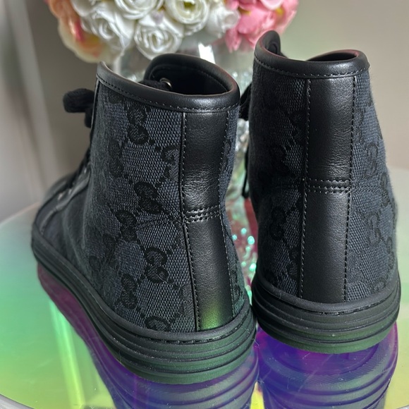 NWOT GUCCI💓 Black High-Top Sneakers 37 fits 7.5 - Picture 11 of 13